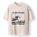 Japanese Wave Art Washed T-Shirt for Daily Wear