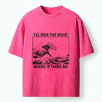 Japanese Wave Art Washed T-Shirt for Daily Wear