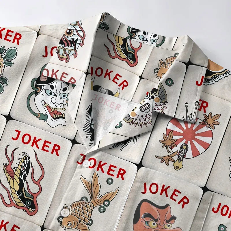 Kyoto-Lion Japanese Joker Mahjong Tiles Aloha Hawaiian Shirt