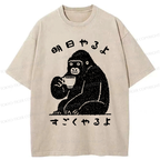 Kyoto-Lion Funny Gorilla£ºLazy Today, Productive Tomorrow Washed T-Shirt