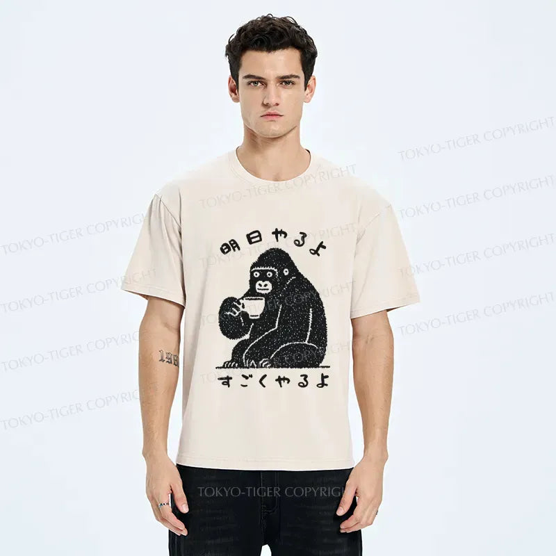 funny gorilla washed t-shirt for daily wear
