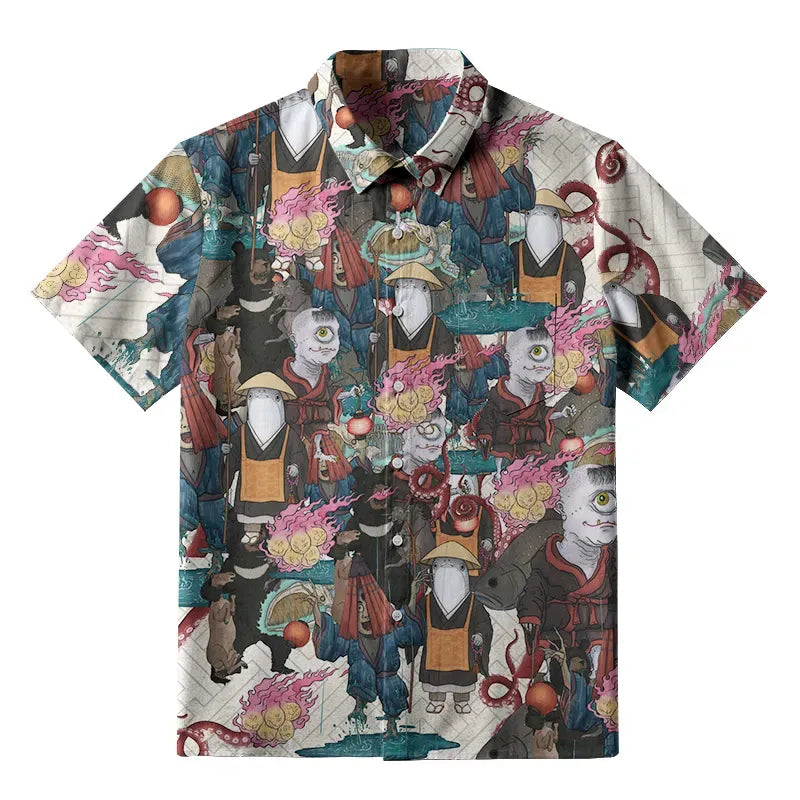 Kyoto-Lion Wandering Yokai Button-up Shirt