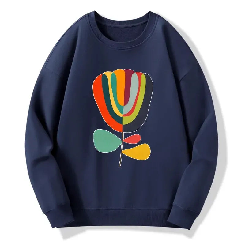Kyoto-Lion Colorful Flower Minimalist Print Classic Sweatshirt