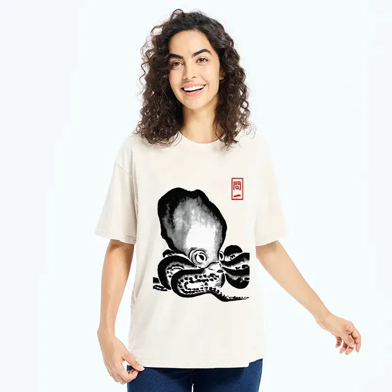 Kyoto-Lion Retro Octopus Japan Washed T-Shirt