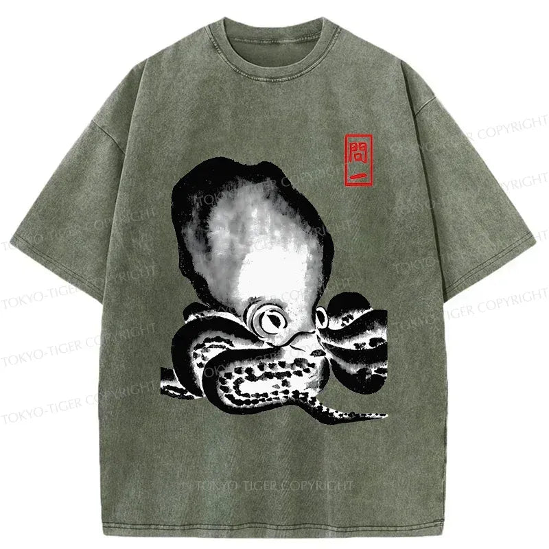 Kyoto-Lion Retro Octopus Japan Washed T-Shirt