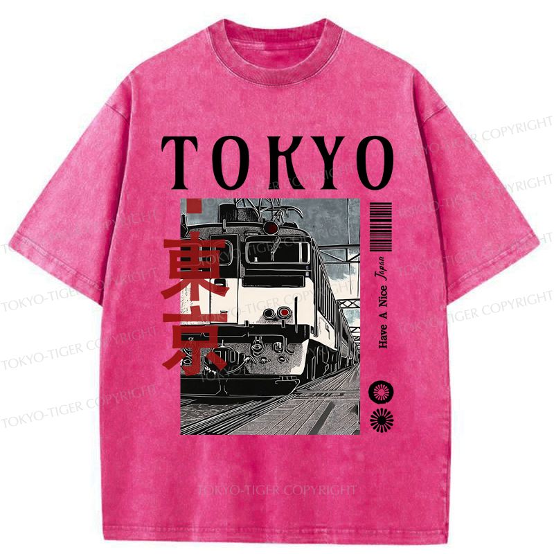 Washed Retro Train T-Shirt with Free Shipping