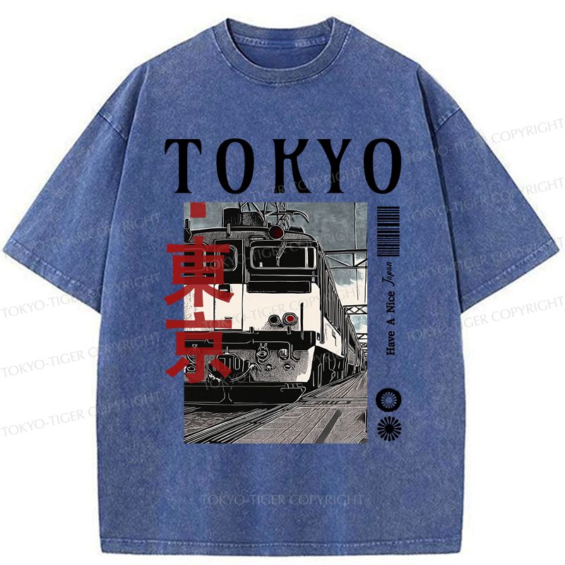 Washed Retro Train T-Shirt with Free Shipping