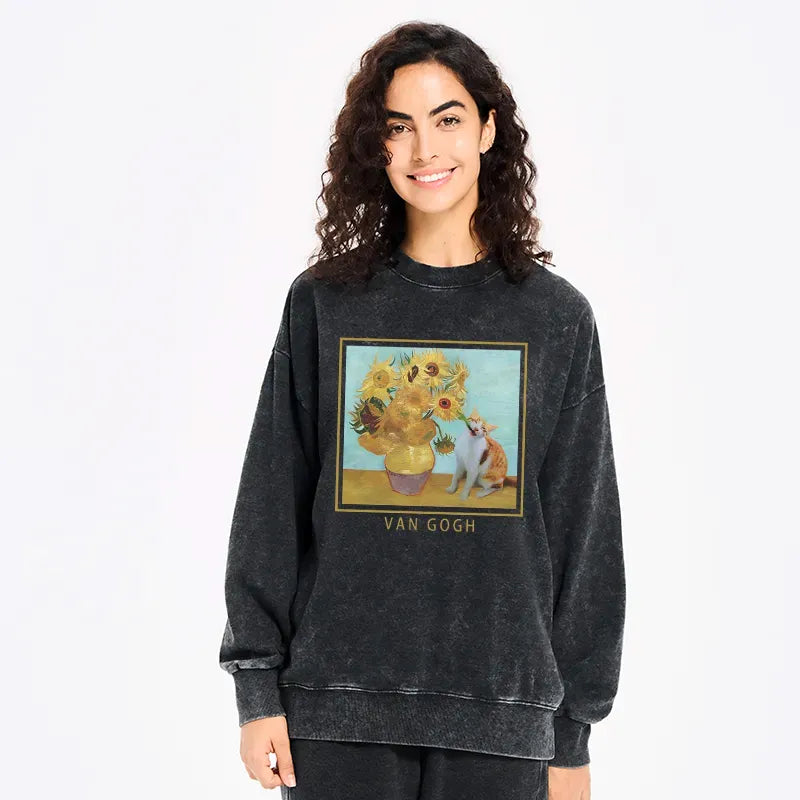kyoto washed sweatshirt with cat design