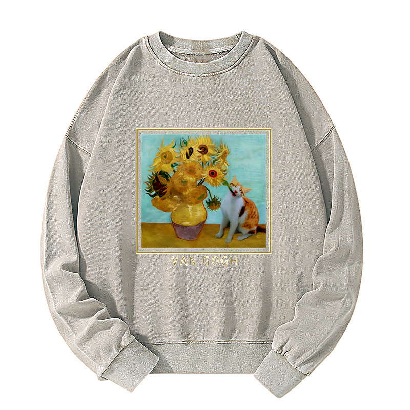 kyoto washed sweatshirt with cat design