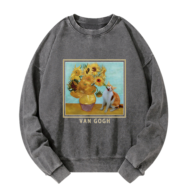 kyoto washed sweatshirt with cat design