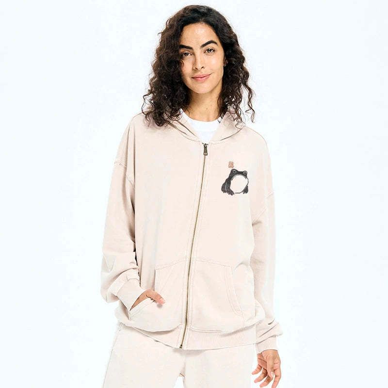 Japanese Woodblock Print Frog Zip Hoodie