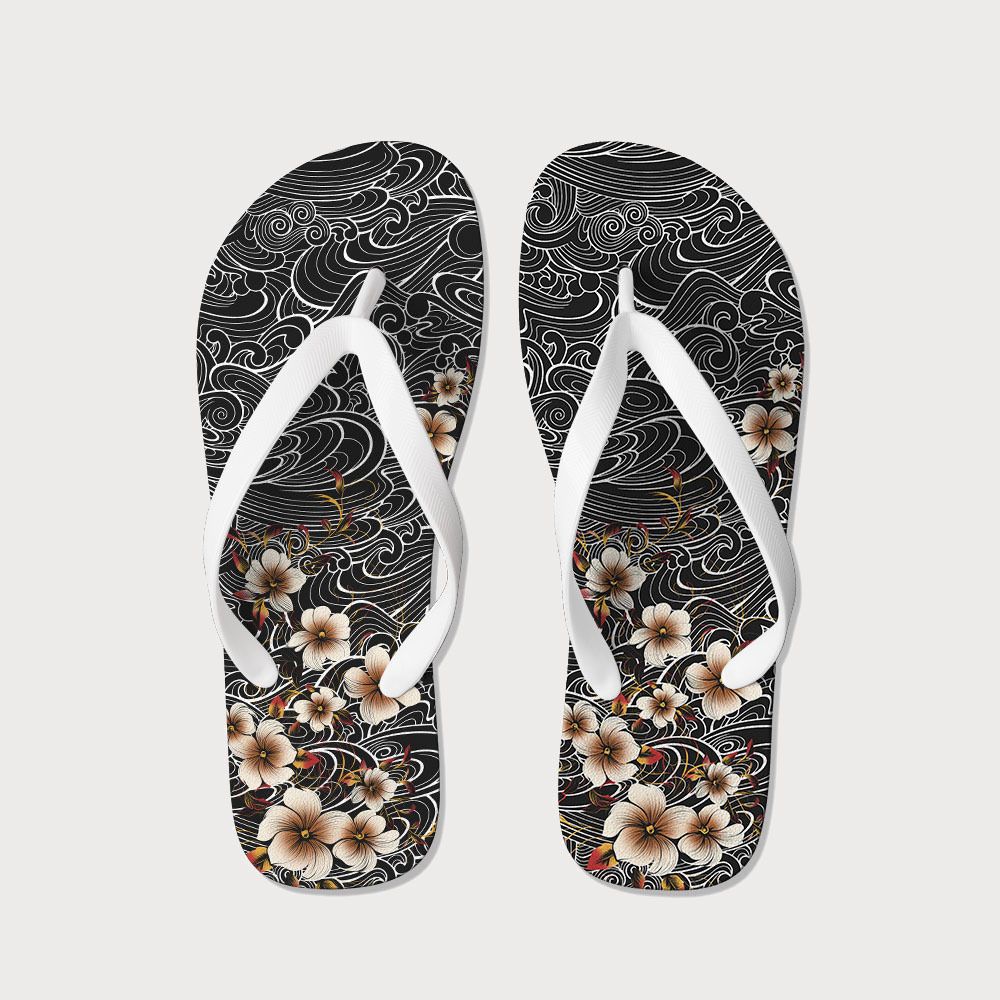 Japanese Floral Flip Flops for Beach