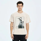 Kyoto-Lion Retro Crane Painting Washed T-Shirt