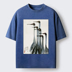 Kyoto-Lion Retro Crane Painting Washed T-Shirt