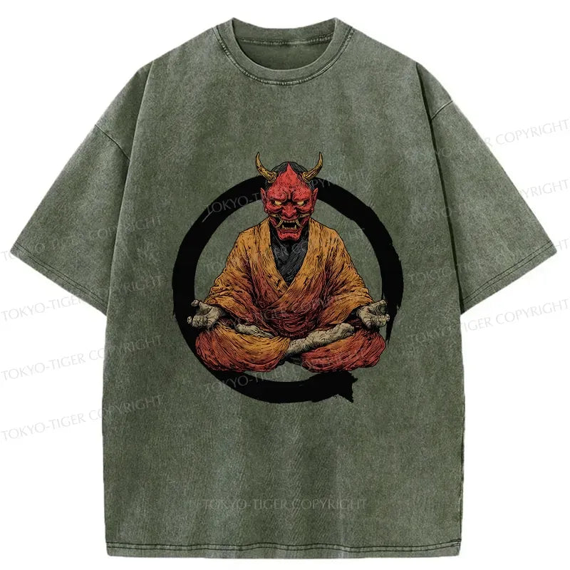 Japanese Yokai Washed T-Shirt for Summer