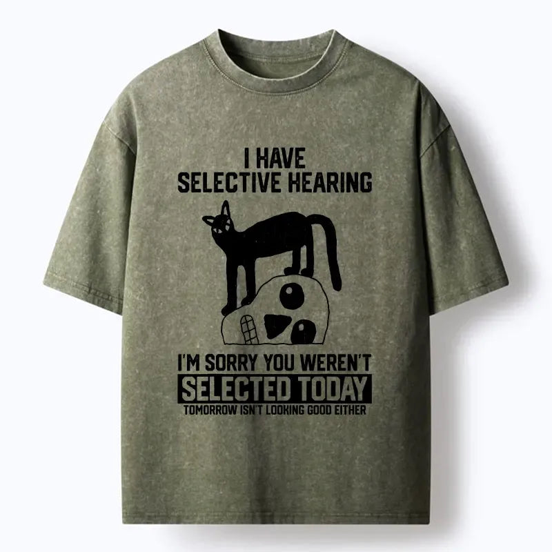 Kyoto-Lion Cat Selective Hearing Funny Meme Washed T-Shirt