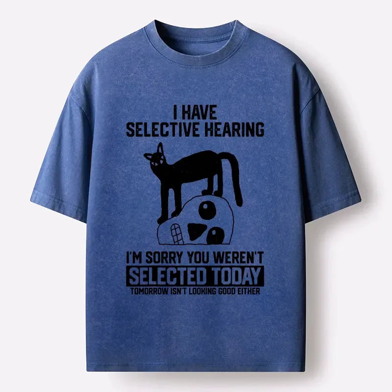 Kyoto-Lion Cat Selective Hearing Funny Meme Washed T-Shirt