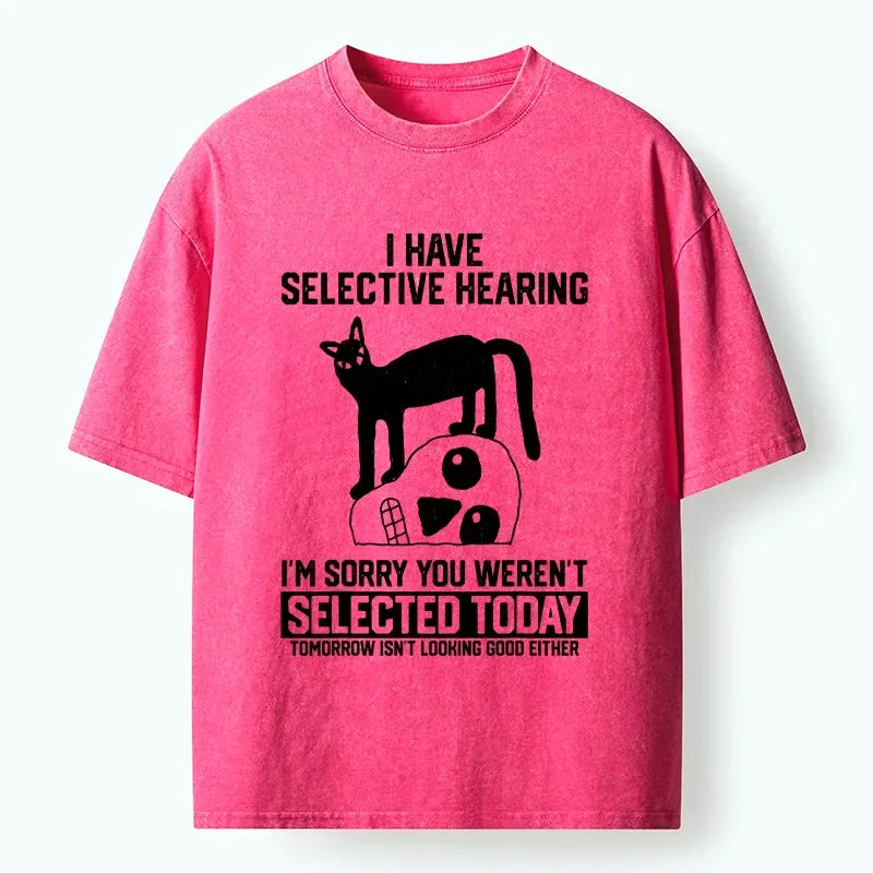 Kyoto-Lion Cat Selective Hearing Funny Meme Washed T-Shirt