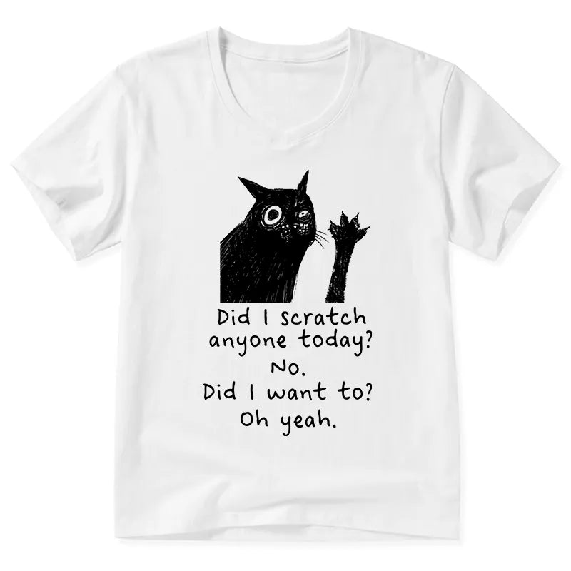 Kyoto-Lion Black Cat Scratches People V-Neck Classic T-Shirt