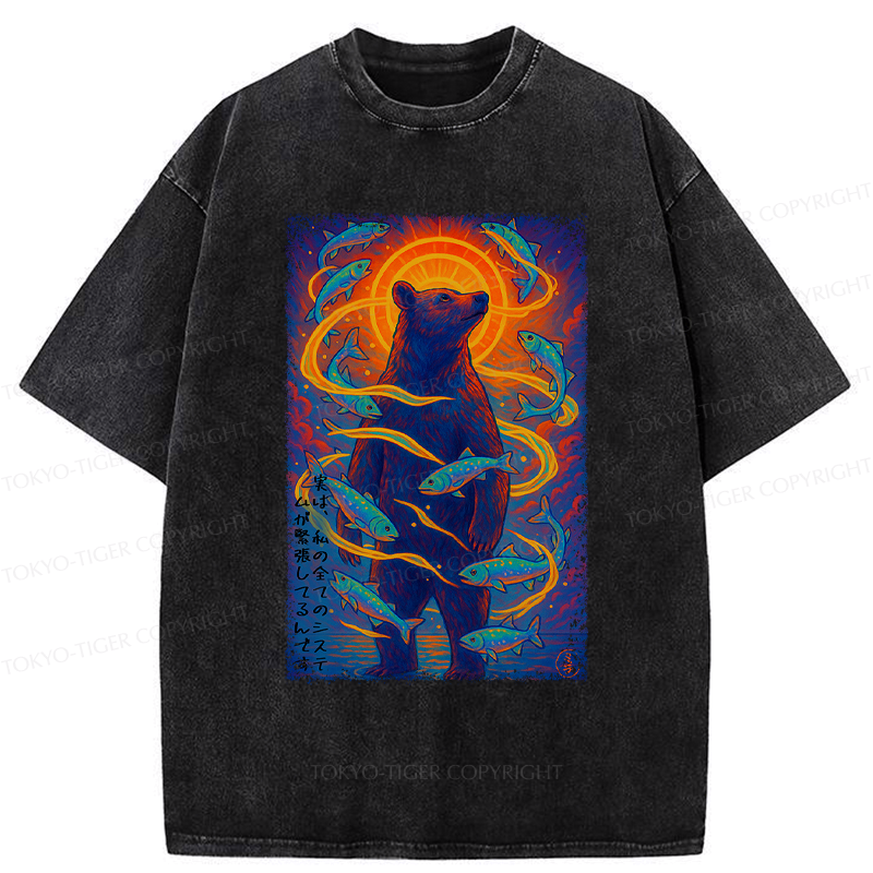 Kyoto-Lion Ukiyoe Bear and Fish Vintage Poster T-Shirt