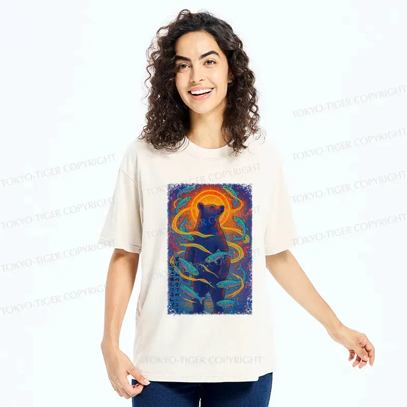 Kyoto-Lion Ukiyoe Bear and Fish Vintage Poster T-Shirt