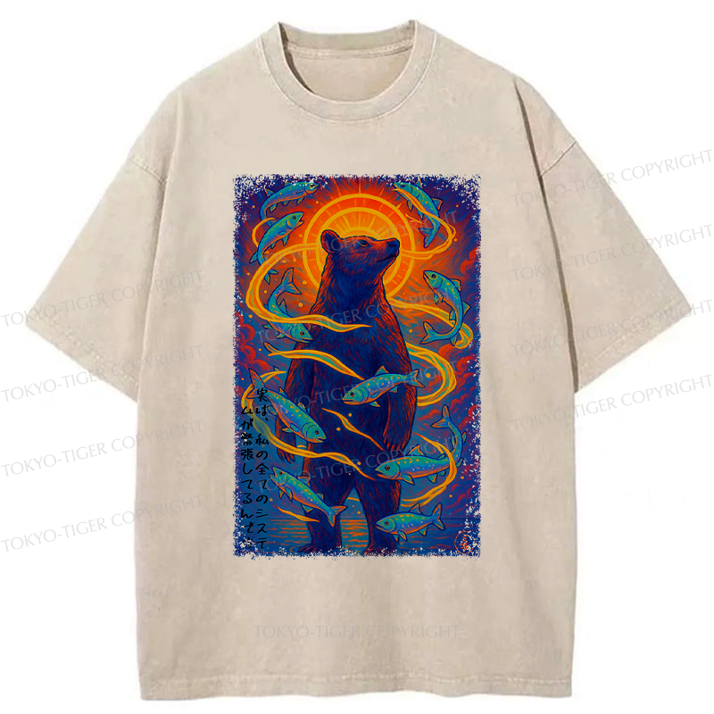 Kyoto-Lion Ukiyoe Bear and Fish Vintage Poster T-Shirt