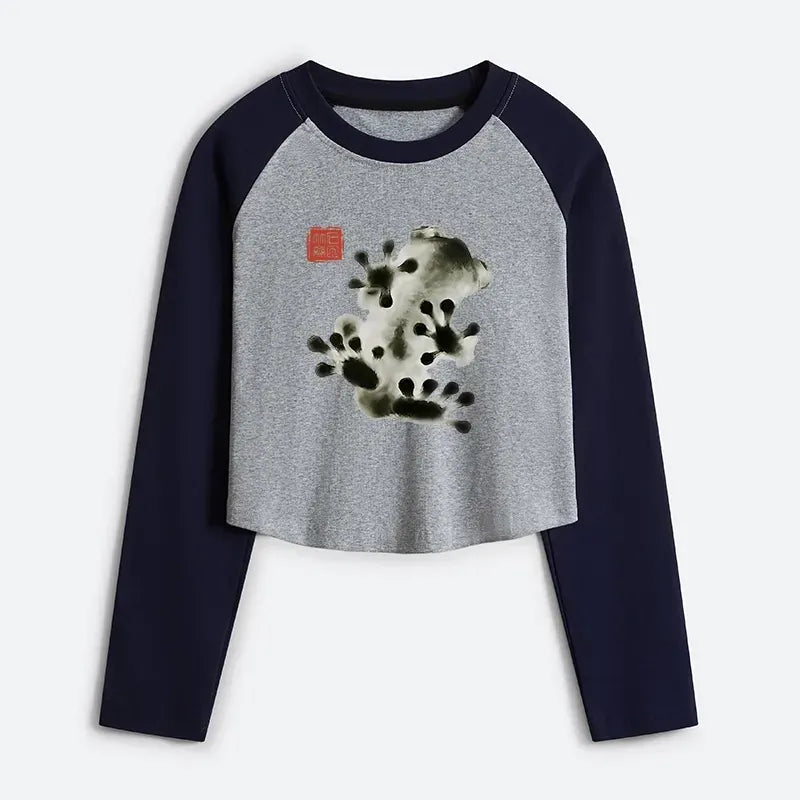 Japanese Vintage Frog Crop T-Shirt for Women