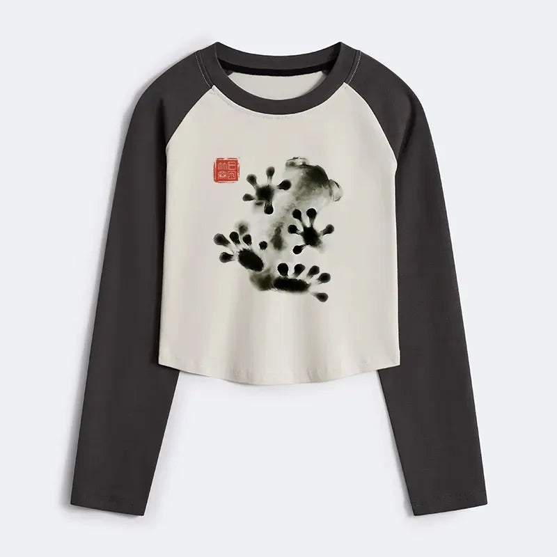 Japanese Vintage Frog Crop T-Shirt for Women