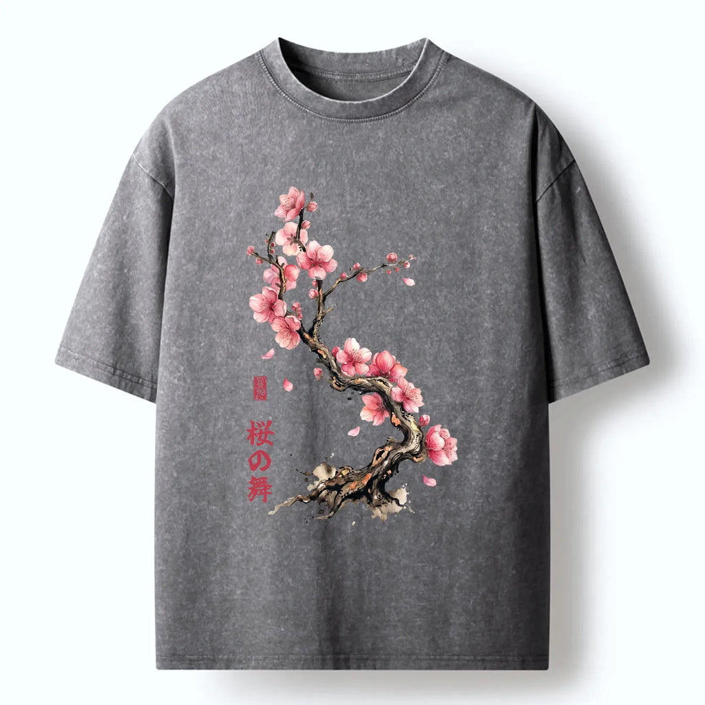 Kyoto-Lion Sakura Petal Dance Washed T-Shirt