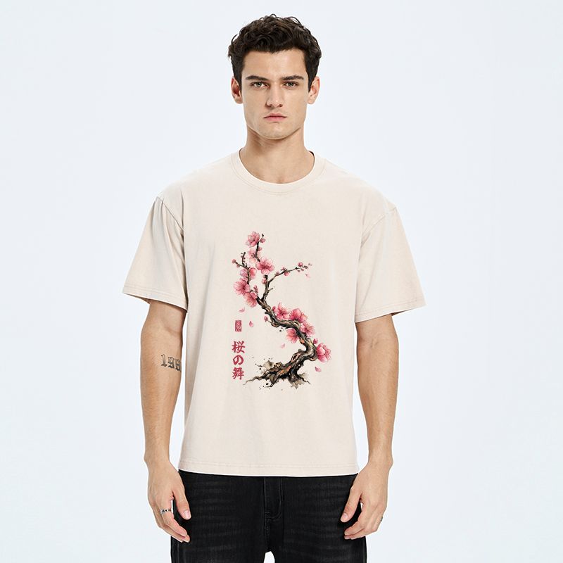 Kyoto-Lion Sakura Petal Dance Washed T-Shirt