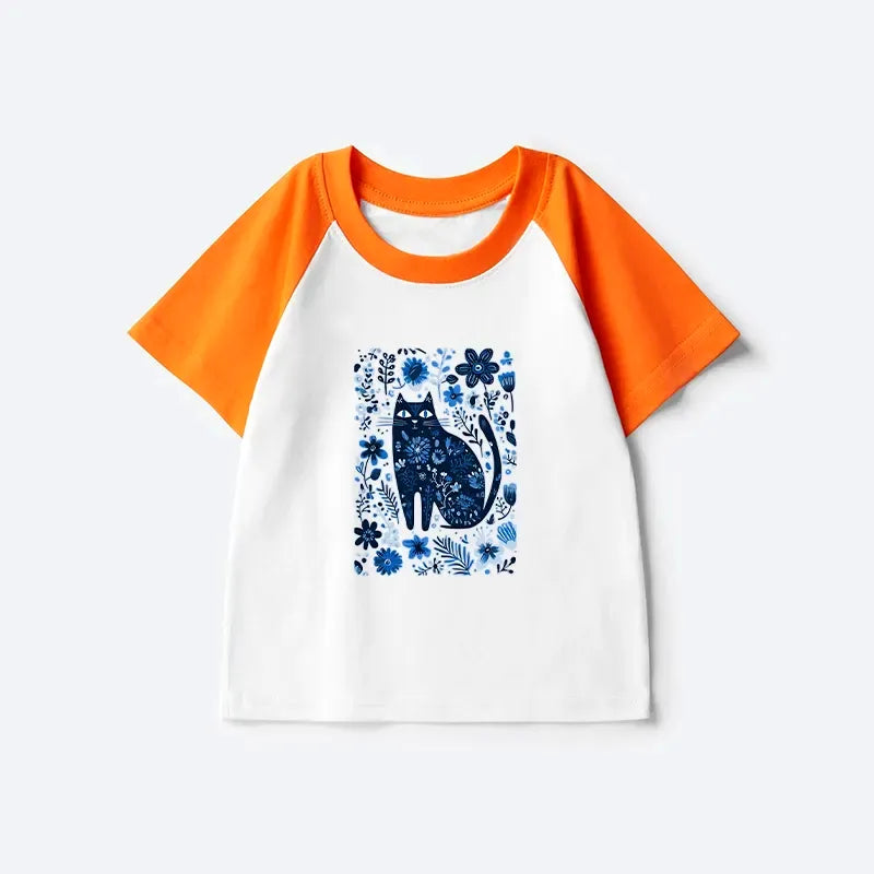 Japanese Cat Among Flowers Kids Tee