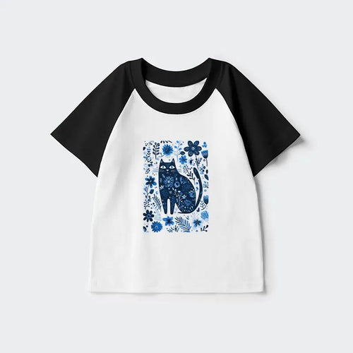 Kyoto-Lion A Cat Among Flowers Kids Raglan T-shirt