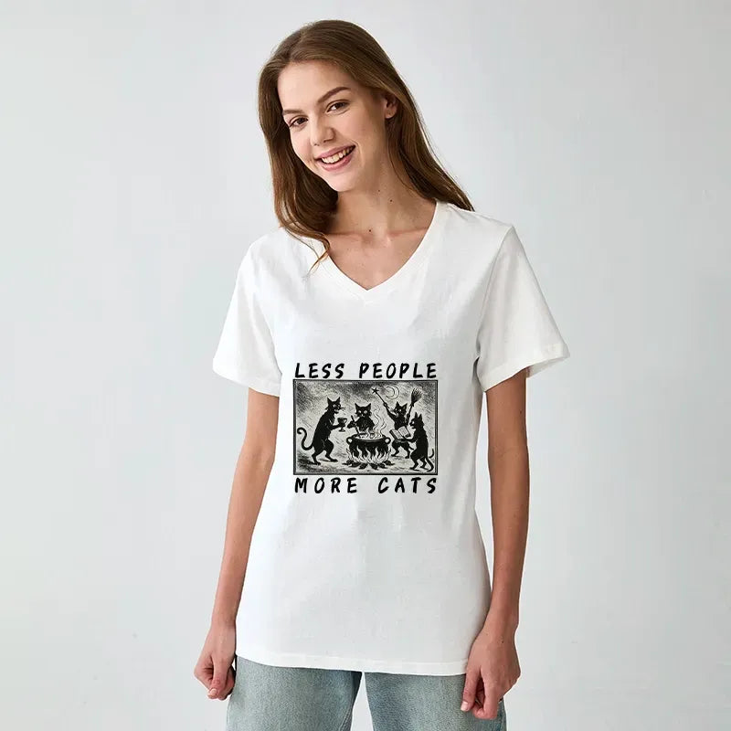 Kyoto-Lion Cat Sacrifice V-Neck T-Shirt for Daily Wear