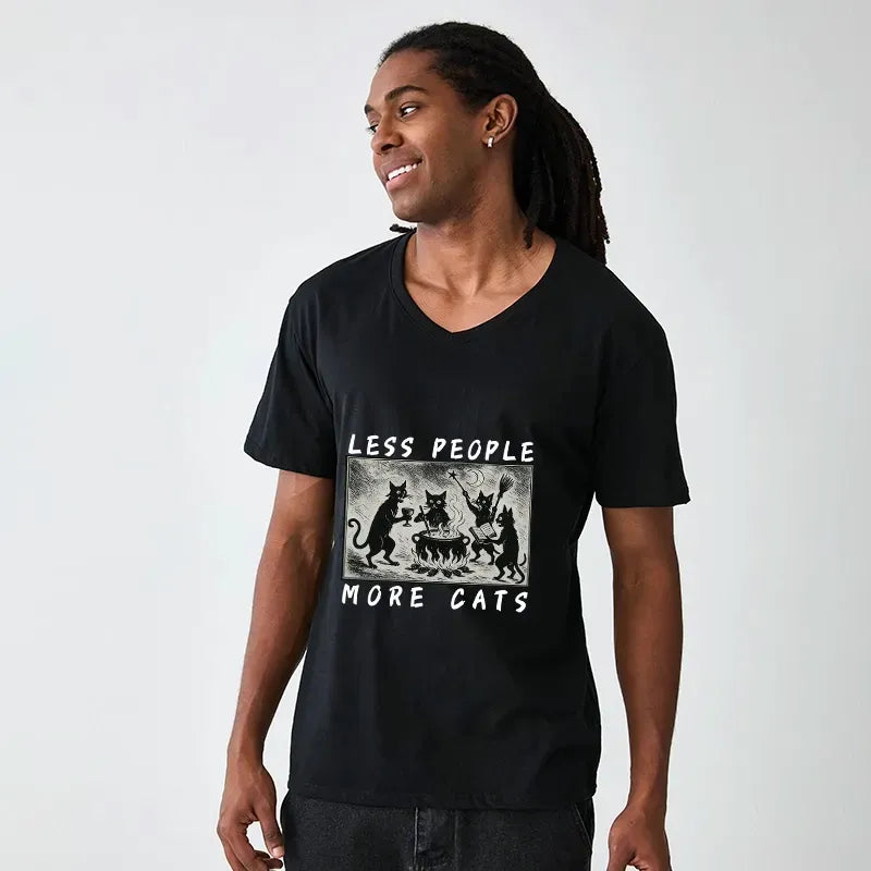 Kyoto-Lion Cat Sacrifice V-Neck T-Shirt for Daily Wear