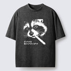 Japanese Vintage Washed Raccoon T-Shirt for Men