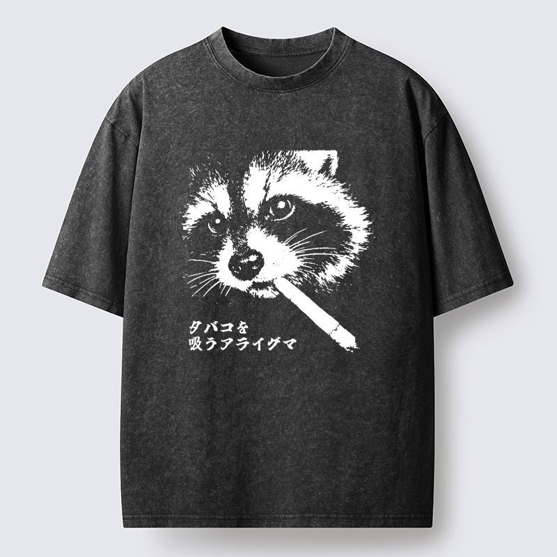 Japanese Vintage Washed Raccoon T-Shirt for Men