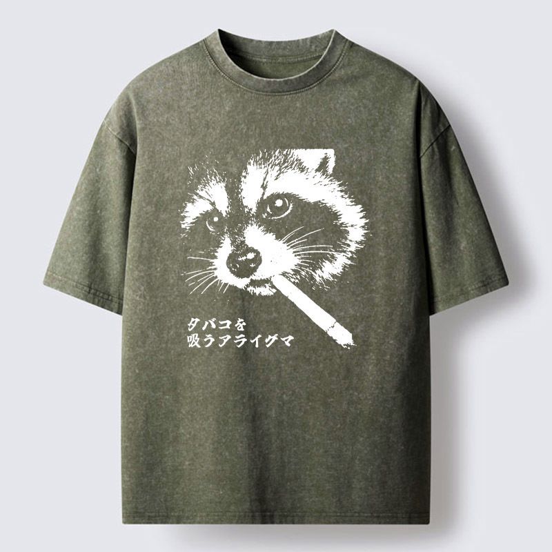 Kyoto-Lion Raccoon Washed Tee for Summer Vacation