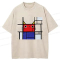 kyoto-lion abstract art cat washed t-shirt for daily wear