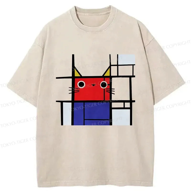 kyoto-lion abstract art cat washed t-shirt for daily wear