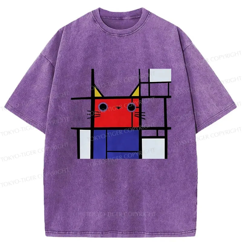 kyoto-lion abstract art cat washed t-shirt for daily wear