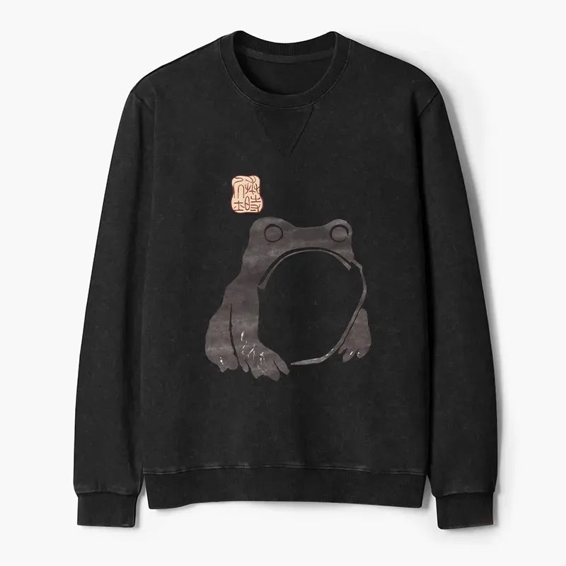 Kyoto-Lion Matsumoto Hoji Woodblock Print Frog Washed Terry Sweatshirt