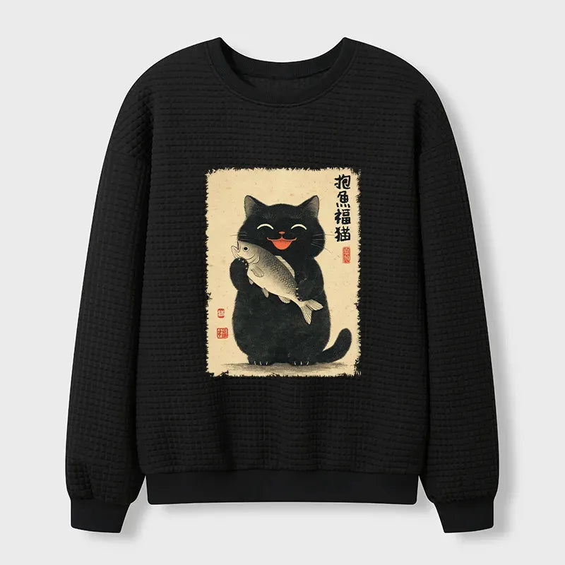 Japanese Lucky Cat Waffle Sweatshirt