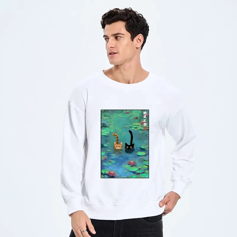 Kyoto-Lion Funny Cats Swimming In Lilies Classic Sweatshirt