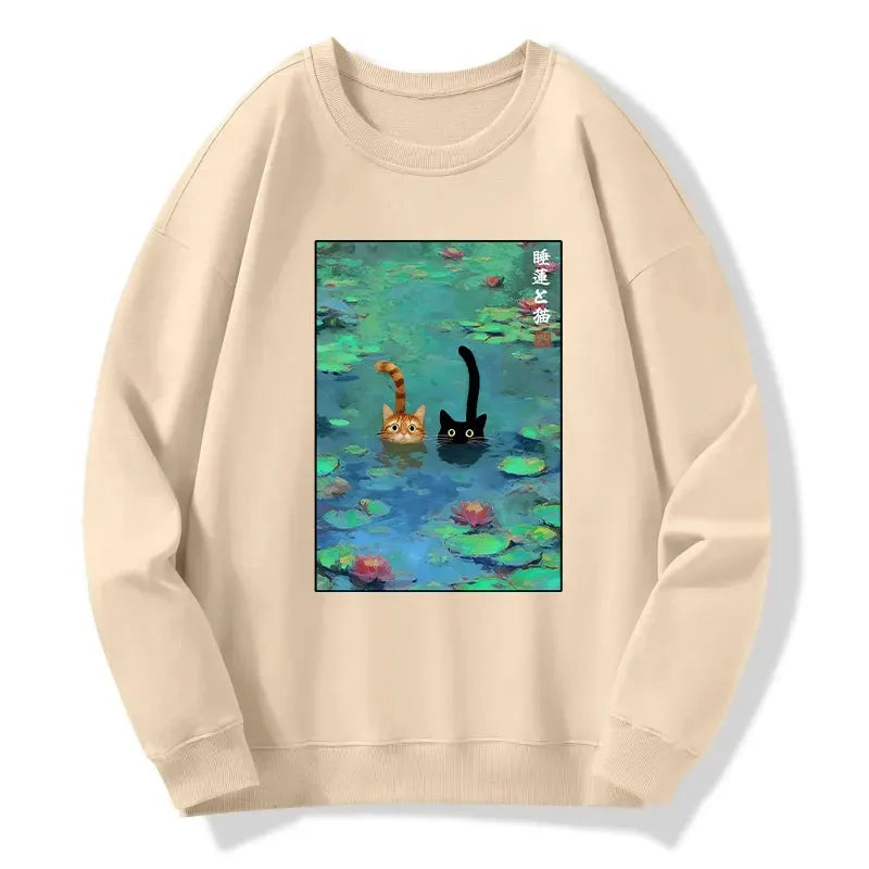 Kyoto-Lion Funny Cats Swimming In Lilies Classic Sweatshirt