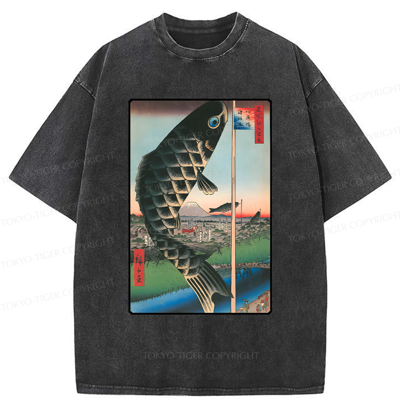 Kyoto-Lion Japanese Carp Streamer Washed T-Shirt