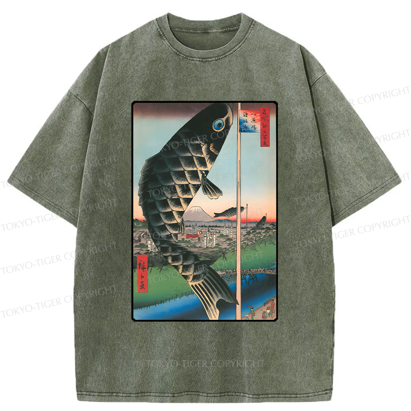 Kyoto-Lion Japanese Carp Streamer Washed T-Shirt