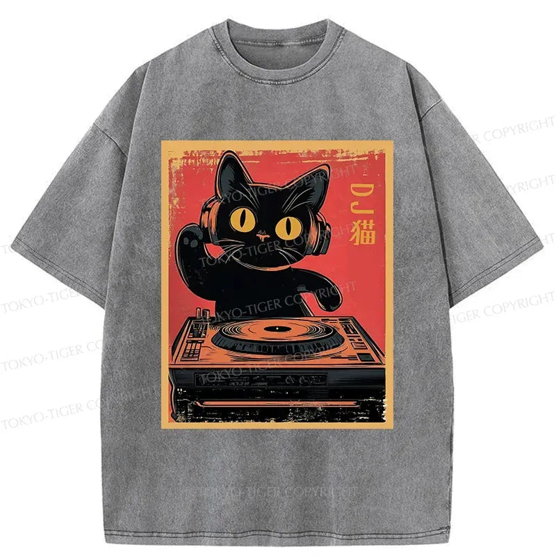 Kyoto-Lion DJ Cat Washed T-Shirt