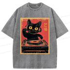 Kyoto-Lion DJ Cat Washed T-Shirt