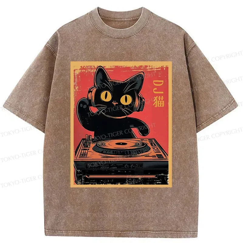 Kyoto-Lion DJ Cat Washed T-Shirt