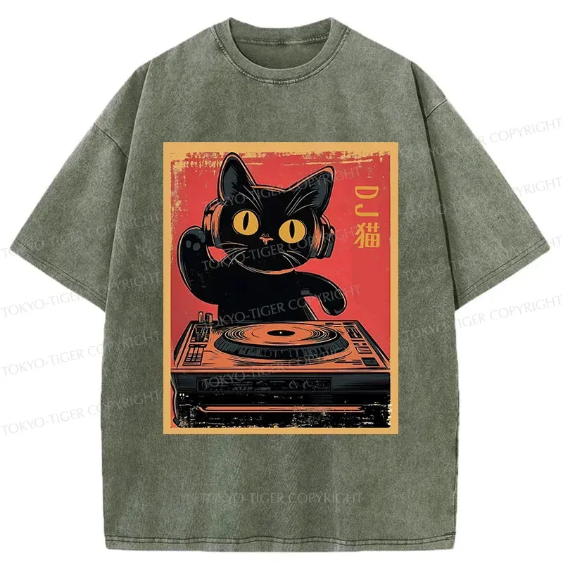Kyoto-Lion DJ Cat Washed T-Shirt